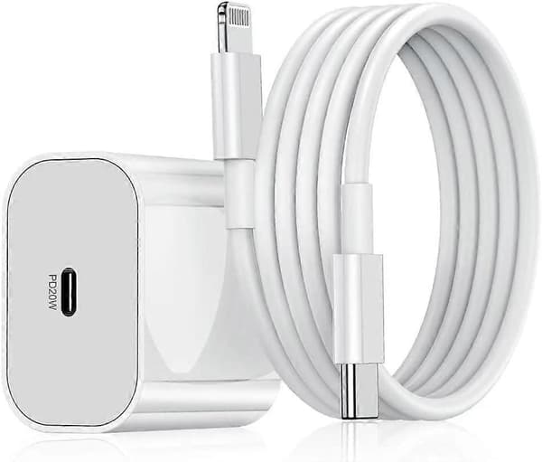 iPhone hurtiglader USB C strømadapter 20W + 2m kabel Hvit (1 stk lader 1 stk 2m ladekabel)