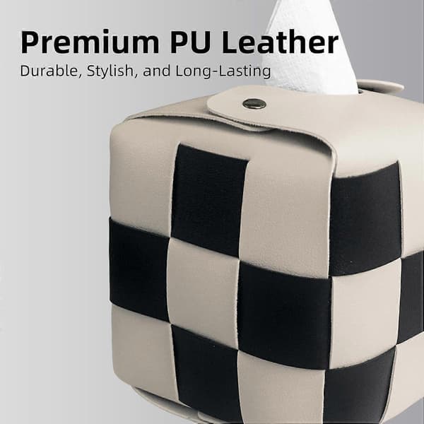 Napkin Box Holder PU Leather Tissue Case with Metal Buckle