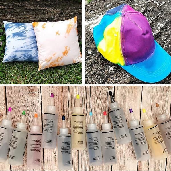 12 st Tie Dye Kit Giftfri DIY Kläder Graffiti Tyg Steg Textilbeläggning Standard Default