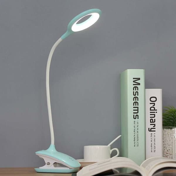 LED Læselampe Klemmelampe Skrivebordslampe til Børn med Fleksibel Hals USB Genopladelig e-læser Studier Arbejde, Blå