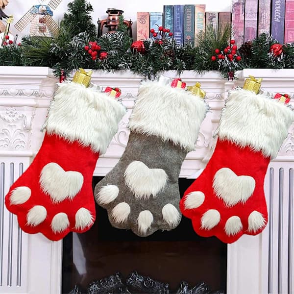 |NN|2 pcs Christmas Stocking Hanging Stuffed Christmas Boot 3D Dog Pa【CO】