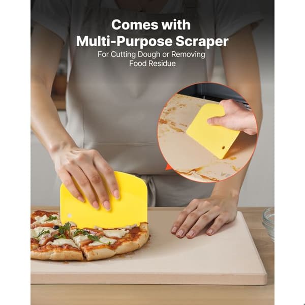 Rectangular Cordierite Pizza Stone 38 x 30 cm-Duoku-with PP Scraper-Heat Resistant-1.5 cm Thickness