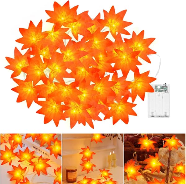 Maple Leaf String Lights, 3M 20LED Autumn Fall String Lights Battery Operated with Timer, Fall Leaves String Lights