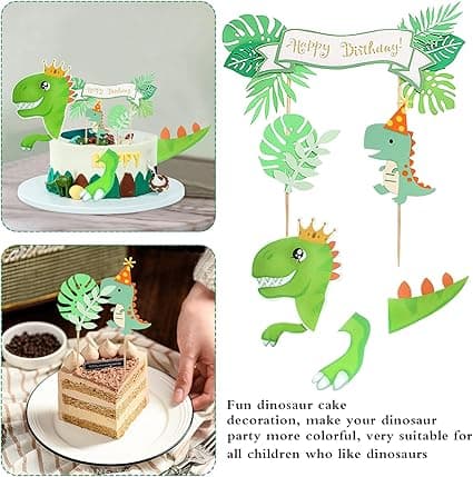 Dinosaurie-kagepynt, 4 stk. fødselsdagskagepynt, Cupcake T G G