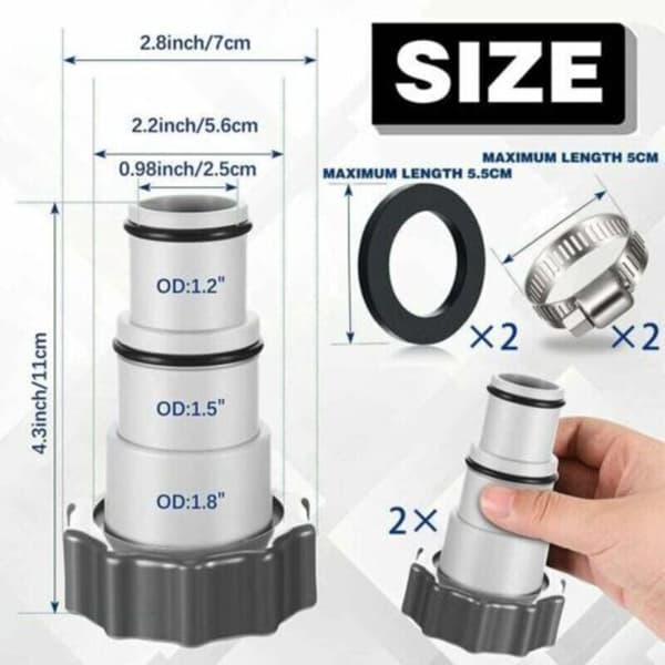 2 stk. poolslangeadapter, pooladapter, adapter til Intex pool, pumpeslangeadapter, tilslutning til Ø 32 og 38 mm poolslange
