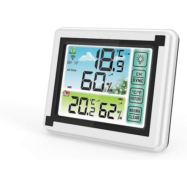 2024 Ny Trådløs Værstasjon med Innendørs- og Utendørssensor Hygrometer Digitalt Termometer med Stor LCD-skjerm
