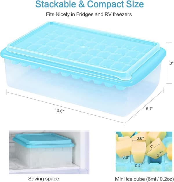 Ice Cube Tray with Lid and Storage Container for Freezer, Easy Release 55 Mini Nugget Ice Cube Tray with Container and Scoop, Flexible