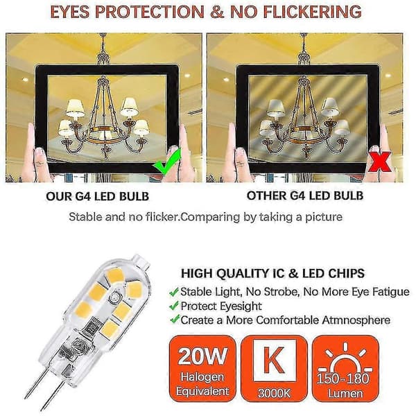 20W Halogenpærer Erstatning G4 Base 12 Volt G4 LED-pærer Pakke med 10