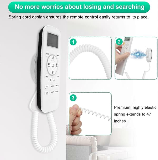 2 Pieces Magnetic Remote Control Holder with Coiled Cable, Self-Adhesive Wall Mount