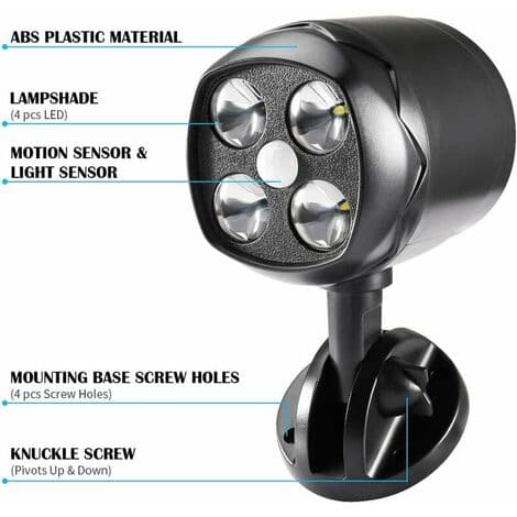 Outdoor Motion Sensor Light, IP65 Waterproof Battery Operated 600lm LED Spotlight, Motion Detector with Flexible Battery for