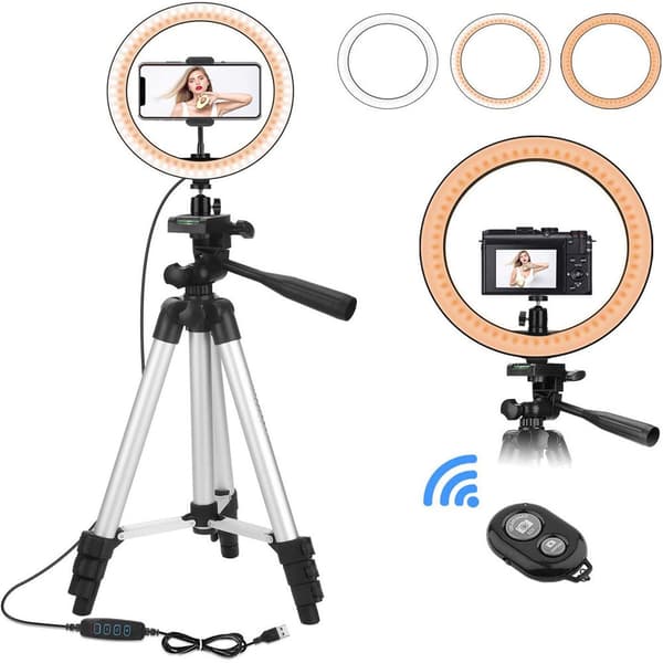 10'' Ringlampe med hvit 50'' uttrekkbart stativ, LED Circ