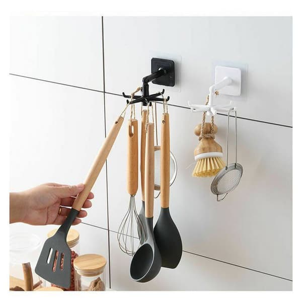 Drill-Free Kitchen Utensil Holder, 360° Rotating, Under Cabinet Spoon and Spatula Organizer, Kitchen Storage Rack