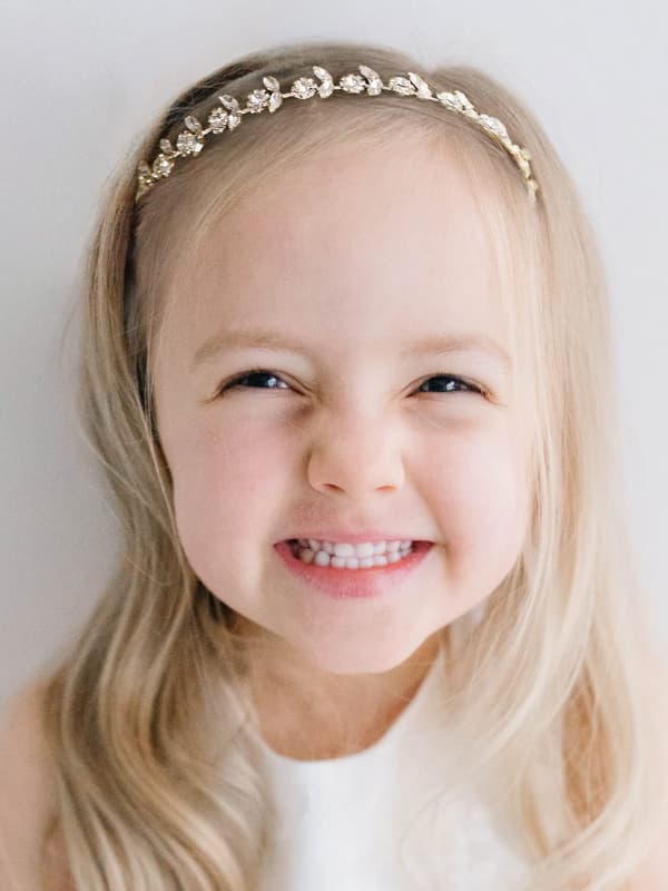Gull baby jente pannebånd blomsterpike hodeplagg prinsesse krystall bryllup hår tilbehør