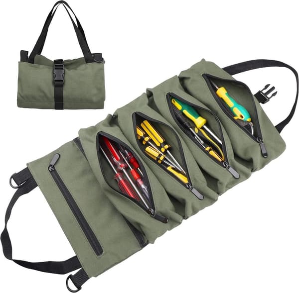 Tool Bag, Roll-Up Small Tool Organizer, Green, Christmas Gift for Men (Tools Not Included)