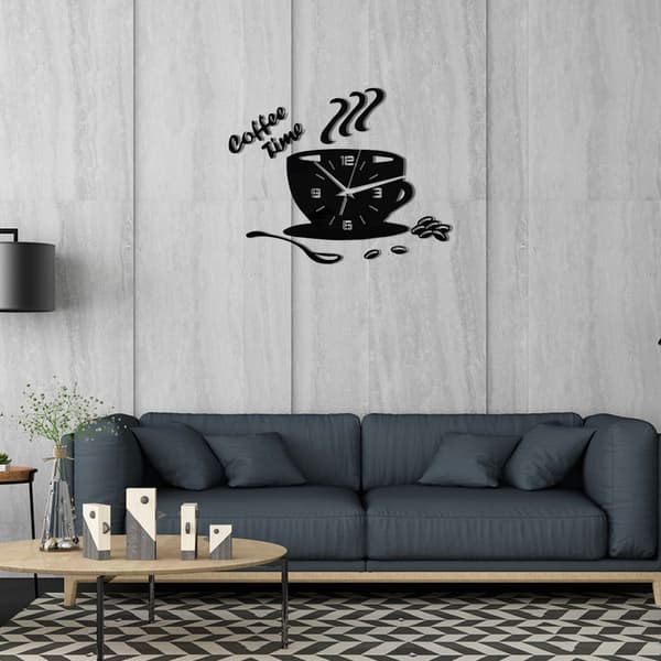DIY Acrylic Wall Clock Modern Silent Coffee Time Clock Cup Shape Wall Sticker Hollow Number Clock