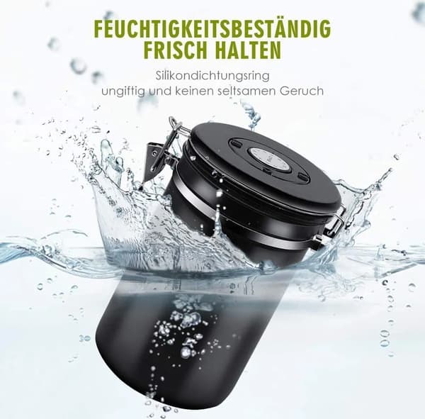 Kaffebeholder, forseglede kaffebønner, rustfrit stål black