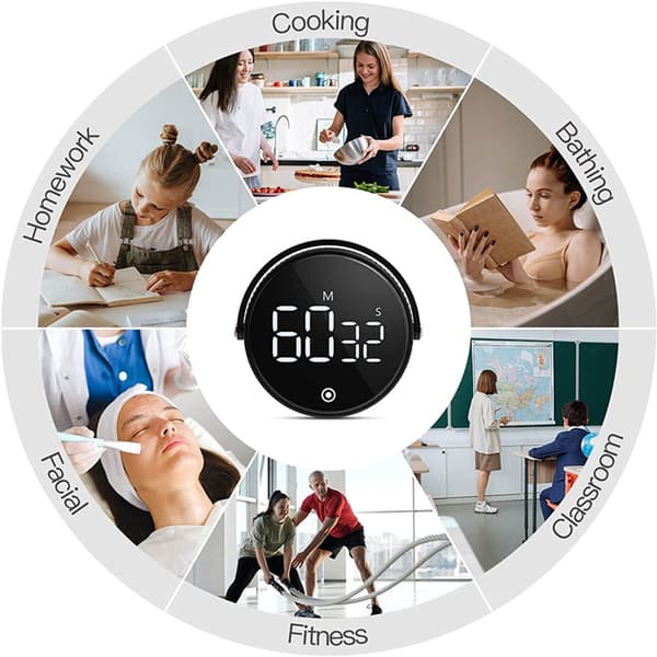 Kjøkkentimer Stor LED Magnetisk Digital Nedtelling Nedtellingstimer Visuelle Timere For Baking Studier Hvit White