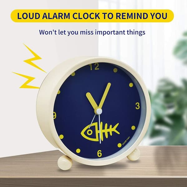 Alarm Clock with Night Light Bedside High Sound Alarm Quartz Table Clock for Bedroom, Milk White, Herringbone