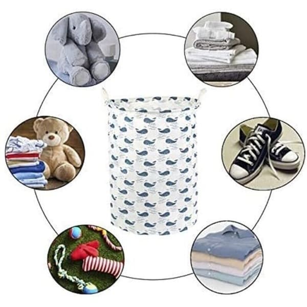 Whale Pattern. Mesh Laundry Hamper and Bag - Foldable Storage Container - Dirty Clothes Basket with Handles - Waterproof Interior - Cute Design