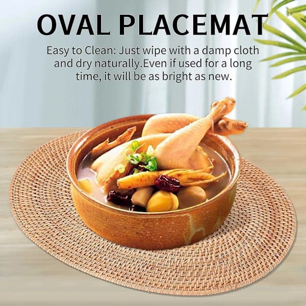 Rattan Woven Placemats Oval Round Table Mats Non-slip Heat Resistant Coasters Natural Multifunctional-FA-