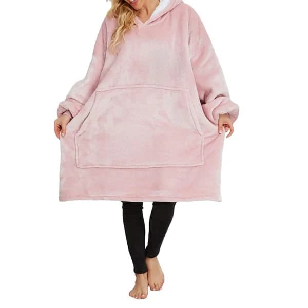 Stor Oversized Hettegenser Morgenkåpe Dame, Teppe Hettegenser, Flanell Koselig Teppegenser, Voksen, Lys Rosa