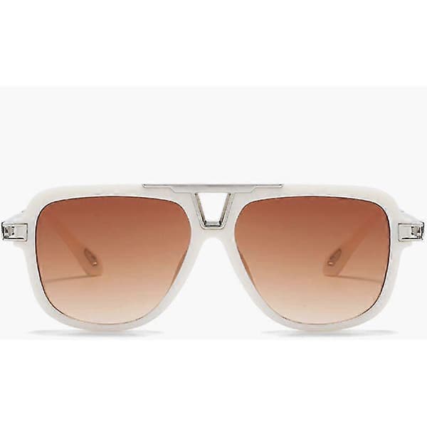 Firkantede solbriller i metall for menn og kvinner Anti-UV-solbriller (beige ramme gradient tebiter)