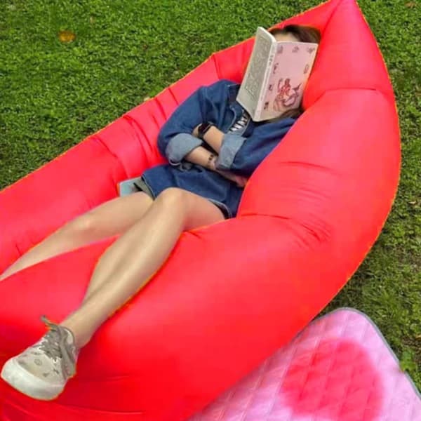 Oppblåsbar Lounger Luftsofa, Oppblåsbar Sofaseng Campingstol, Bærbar Lat Sofa Luftstol for Reise/Camping/Vandring/Strandfester Svart