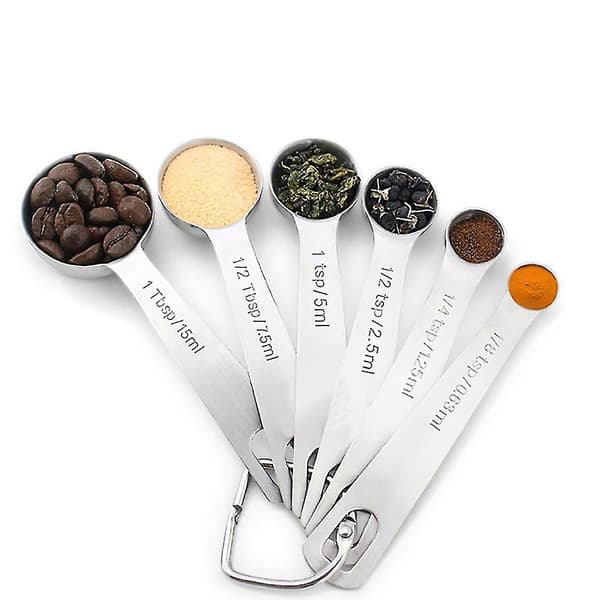 6 Pcs/Set Stainless Steel Round Cup Spice Measuring Spoons Kitchen Baking Tool Q