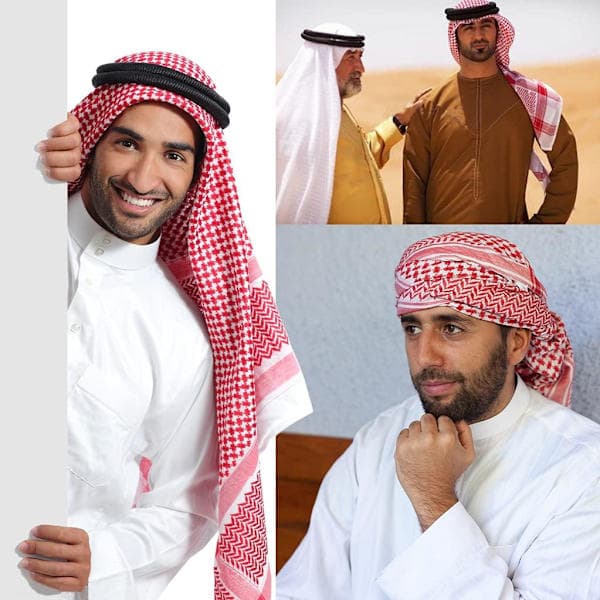 Arabisk Shemagh-skjerf for menn Midtøsten Keffiyeh Hodeplagg Arabia Skjerf rød
