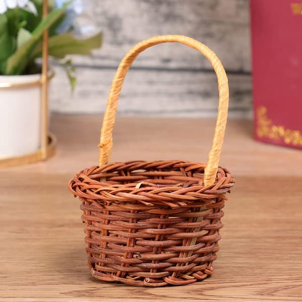 Mini Woven Basket with Handle Small Wicker Basket Hand-Woven Plant