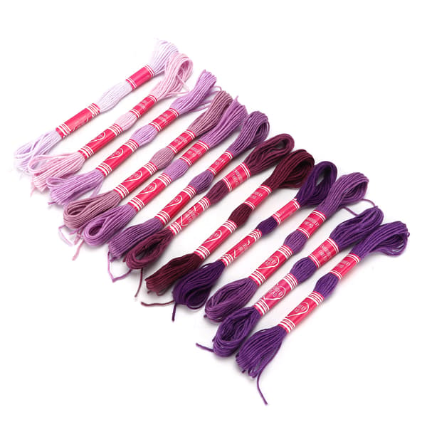 12 stk. broderitråd gradient lys farve polyesterlinje til broderielskere gruppe håndværk (lilla serie)