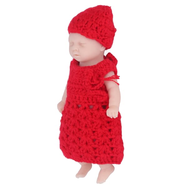 6 tommer simuleringsdukke med rød sweater, solid silikone nyfødt dukkelegetøj til over 3 år
