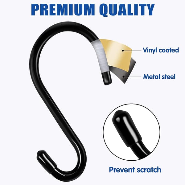 S-hooks 12-pack 15 cm Max load 30 kg Black stainless steel Hooks for kitchen Bathroom Bedroom Office-FX-