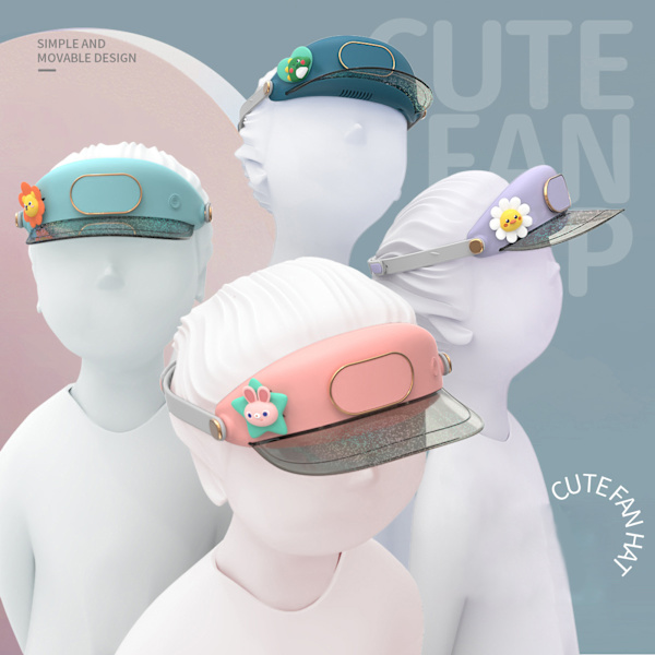 Bladeless solhatt-vifte USB kjølevifter for barn lyseblå Light Blue