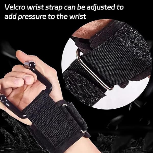 Weightlifting Hooks with Steel Grip and Padded Wrist Support for Deadlifts, Pull-ups, Gym Training, Black, One Size, Pair