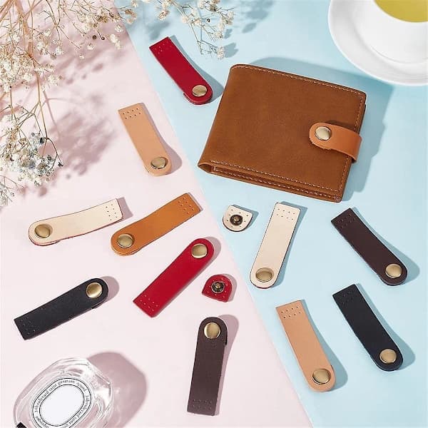 12 pcs PU Leather Snap Fasteners, 6 Colors Sew-on PU Leather Flap Closure DIY Handmade Crafts Sewing Button