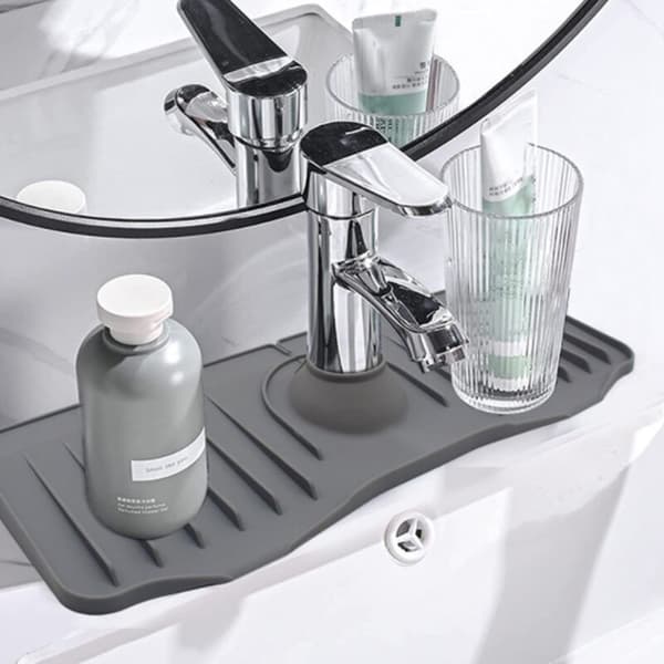 Silicone Sink Mat, Drain Strainer, Adjustable Sink Mat, Bathroom Counter Protector, White