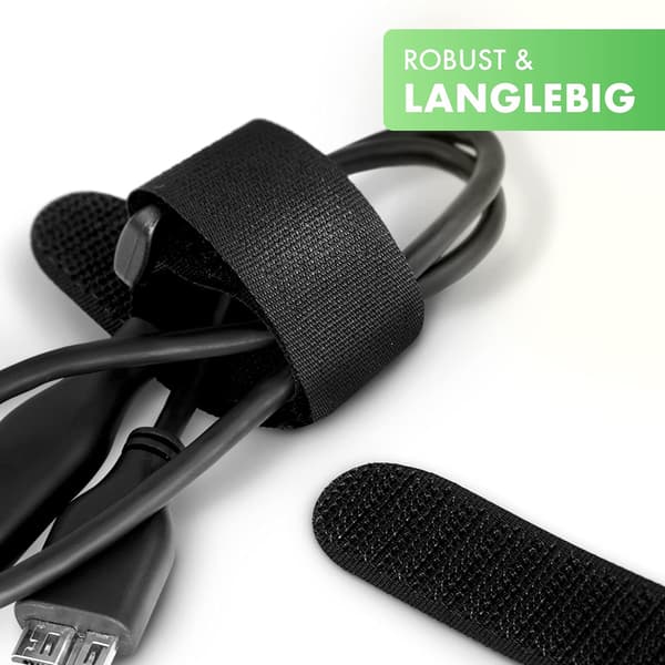 5 x 50cm Black Velcro Straps with Loop, 20mm Wide, Velcro Fastener, Reusable Nylon Cable Tie