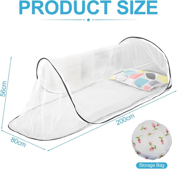 Foldbart Myggenet til Enkelseng, Fint Net, Rejse & Camping Pop-Up Net (Sort) Black