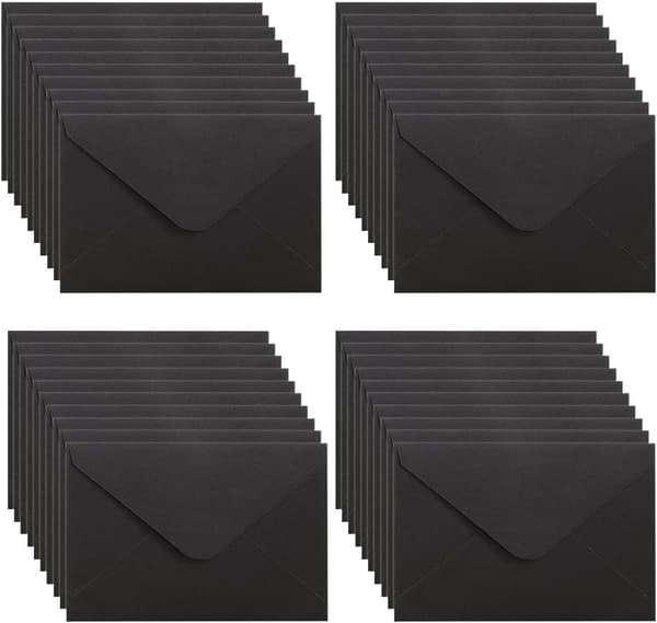 40-pack 15 * 10 cm klassiska kuvert med flik, kuvert för smådelar, för present (kort ingår ej) svart