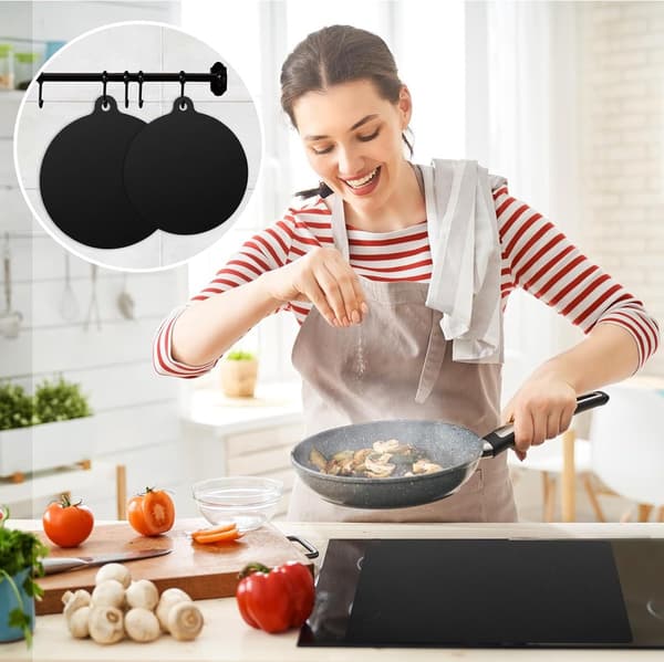 Induction Hob Protector Mats, Heat-Resistant Silicone, Scratch Protection, 5-Piece Set For Induction And Ceramic Hobs, Black
