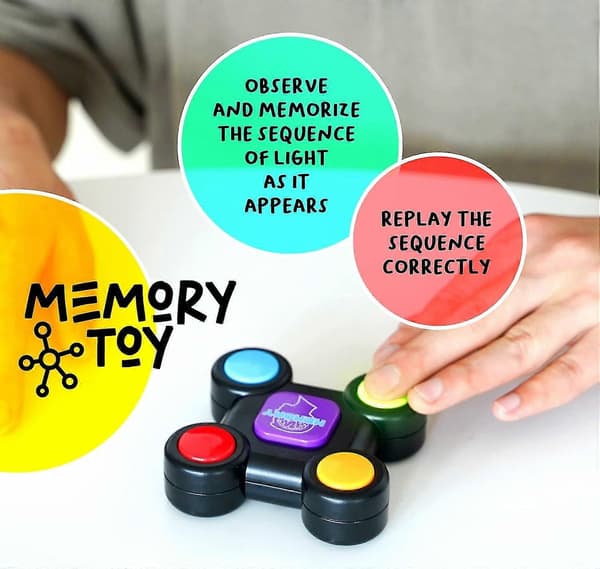 Memory Game Brain Teaser Puzzle Handheld Games with Light & Sound, Electronic Sequence Remember Challenge Repeat Game