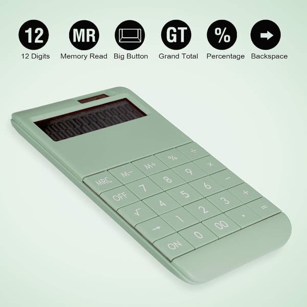 Green, Standard Function Computer Calculator, 12-Digit LCD Large Display