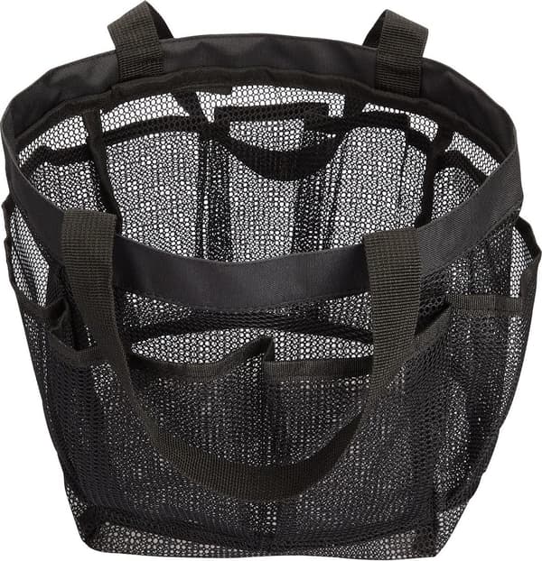 Mesh Shower Caddy, 2 Pack Black, 8 Pockets, Hanging for Dorm, Gym, Beach, Camping