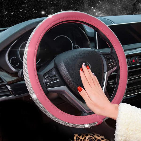 New Diamond Leather Steering Wheel Cover (Pink) with Bling Bling