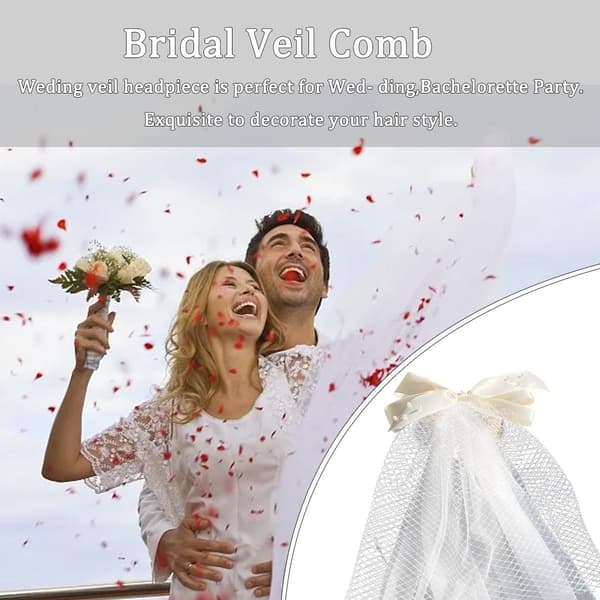 White Bow Double Layer Wedding Veil with Clip Wedding Bridal S Style1 KLB