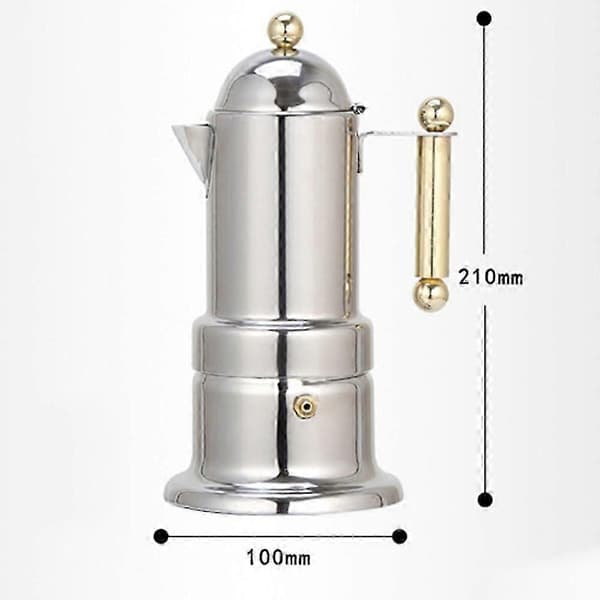 Fortykket italiensk espressomaskin for 4 kopper, mokkabrygger i rustfritt stål for komfyr