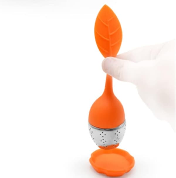 Tesil Silikone Teinfuser (orange) Rustfrit Stål Si Inklusive Drypbakke til Løse Blade eller Urtete
