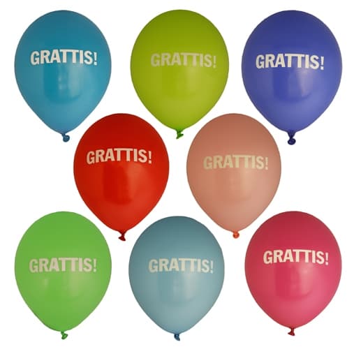 Ballonger 30 cm Grattis 8-pack