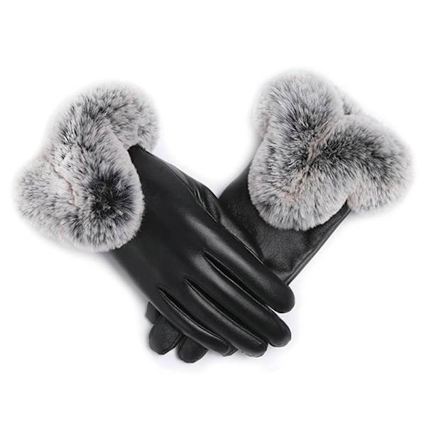 Varme vinterhandsker til kvinder, sorte PU-handsker, efterår og vinter One Size